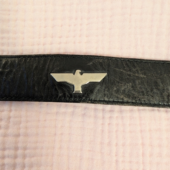 Boy London Vintage, Distressed, Black Leather Belt with Silver Logo Buckle - Picture 4 of 6